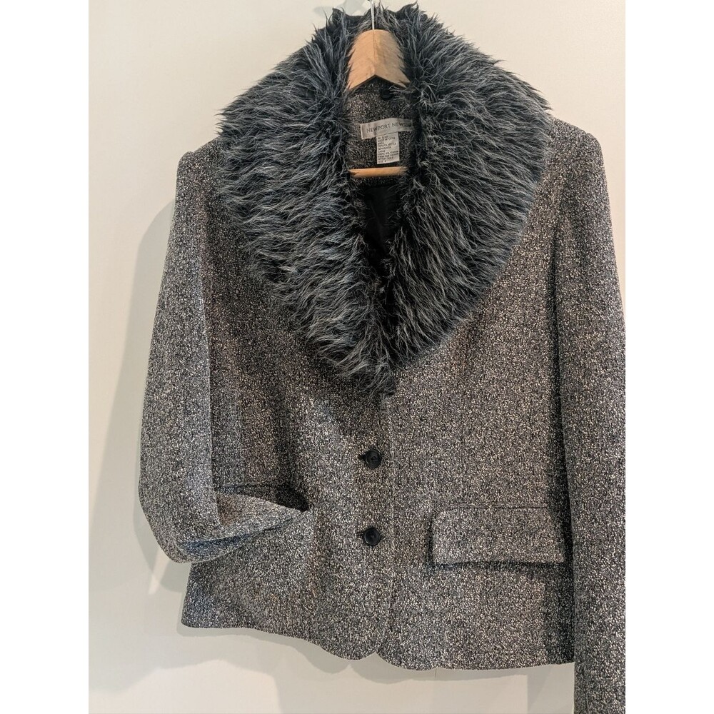 Newport News Gray Tweed Jacket with Faux-Fur Collar